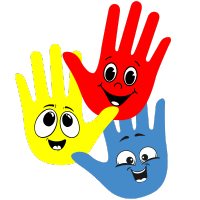 Autistic Path logo - 3 hands with different faces on them.